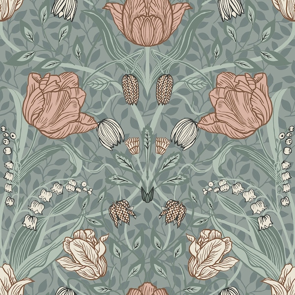 Manhattan Comfort Manchester Fillippa Sage Tulip 33 ft L X 205 in W Wallpaper BR4080-33010 - main